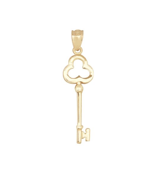 10K Gold Key Pendant for Women, Clover Lucky Charm Pendant Only, Dainty Minimalist Fine Jewelry, Gift for Her