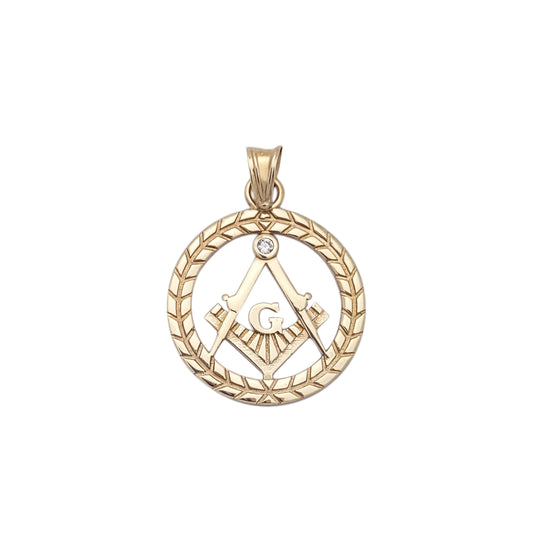 10K Yellow Solid Gold Masonic Pendant Freemason Necklace Pendant Round 0.75 inch Diameter