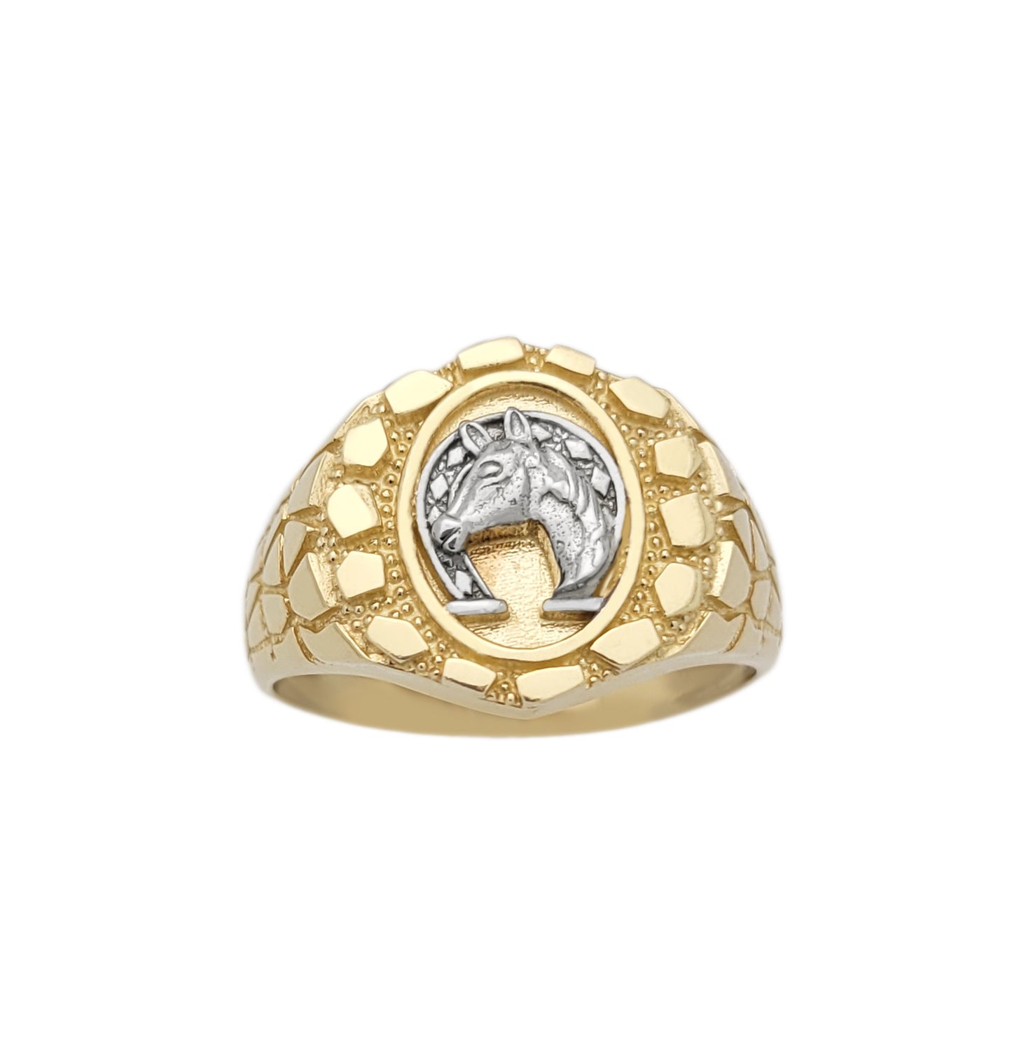 10K Solid Gold Horseshoe Ring Mens Gold Nugget Ring Oval Shape