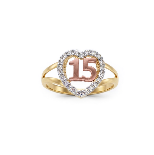 10K Yellow And Rose Gold Quinceanera Ring 15 Anos Heart Ring