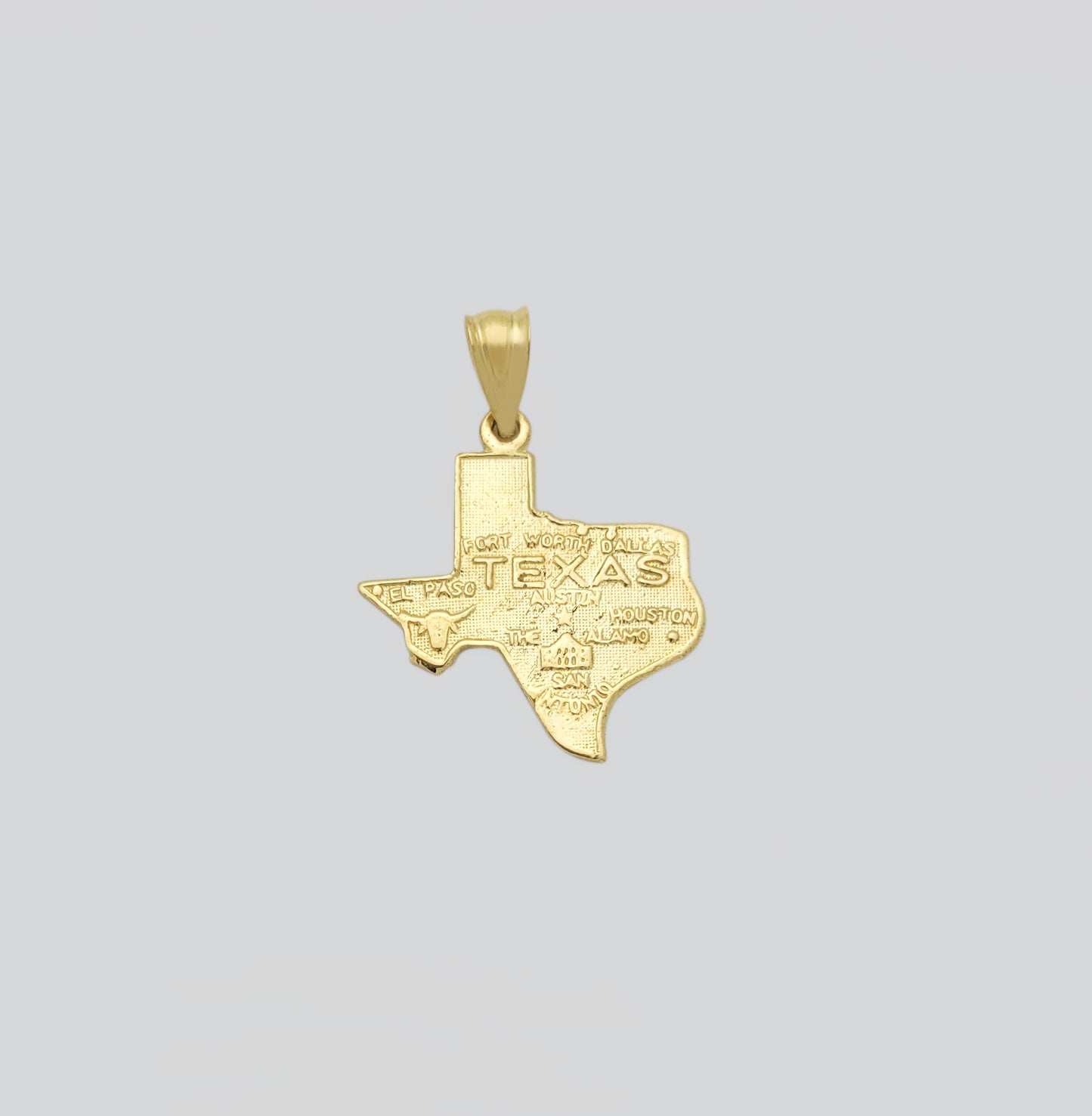 10K Yellow Gold Texas State Map Pendant Cities of Texas Map Charm