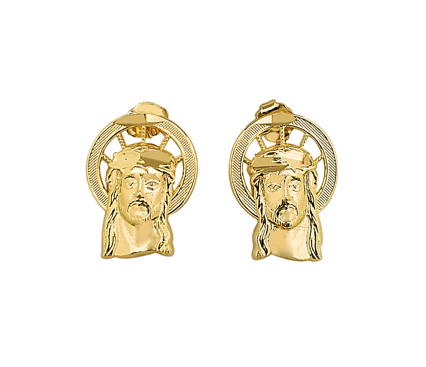 Men's Yellow Gold Jesus Earrings 10K Yellow Gold Jesus Face Earrings