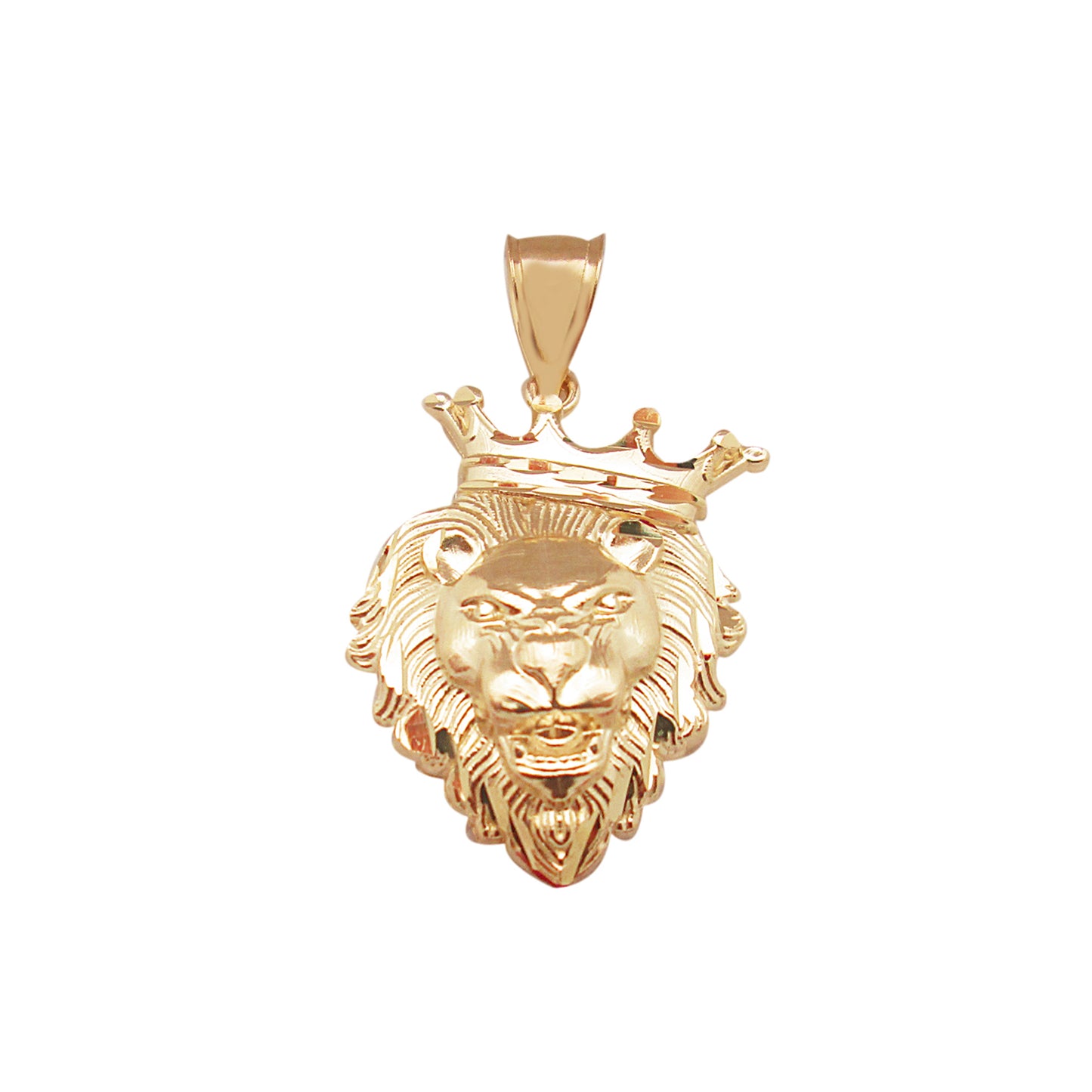 10K Yellow Gold Crown Lion Face Charm Pendant Lion Head Crown