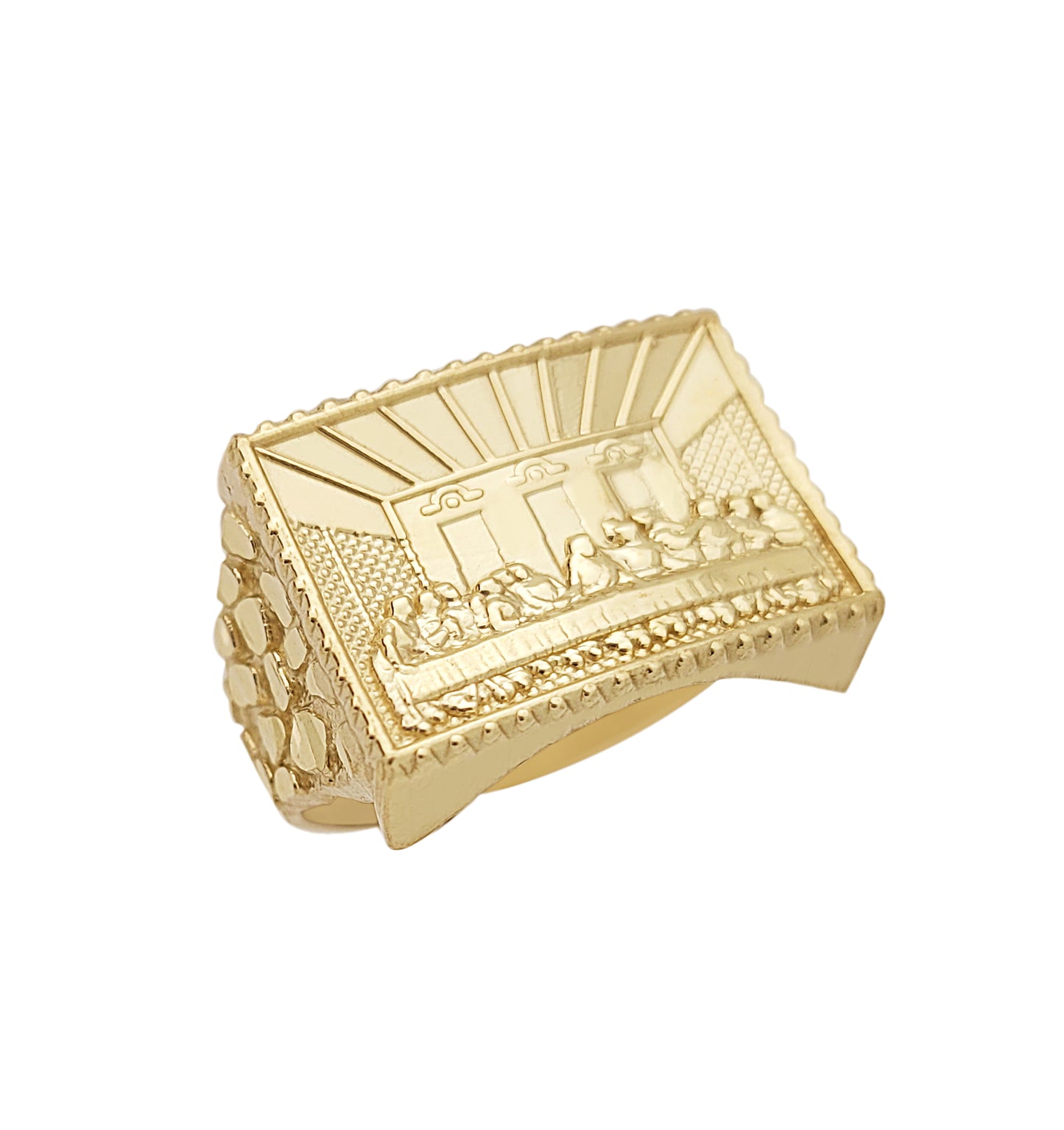 10K Yellow Gold Thin Last Supper Ring For Men Size 11