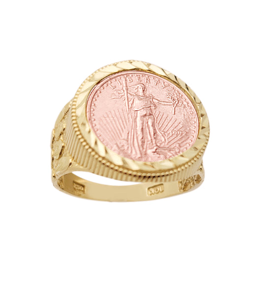 10K Yellow & Rose Gold Liberty Coin Ring St. Gaudens Double Eagle Liberty Coin Gold Ring