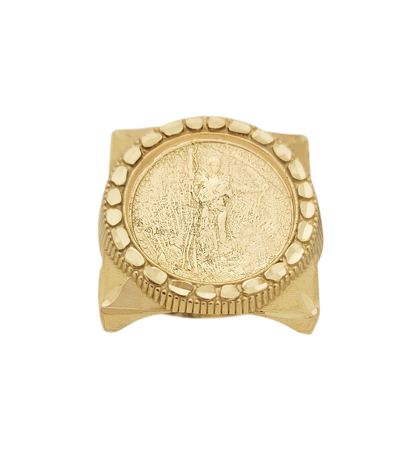 10K Yellow Gold Liberty Coin Ring For Men St. Gaudens Double Eagle Liberty Coin Square Ring