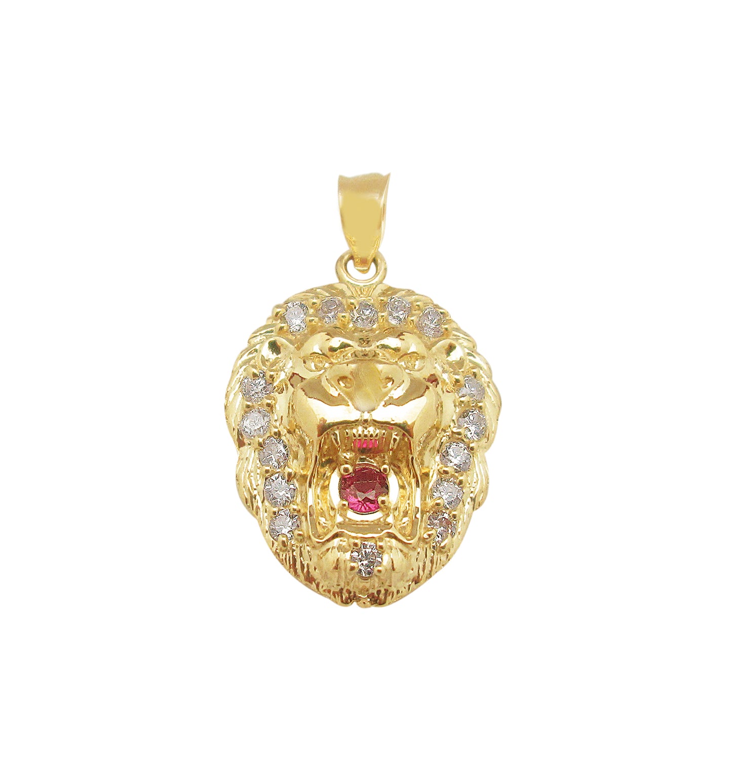 10K Yellow Gold Lion Head Charm Lion Pendant 1.0 in x 0.6 in