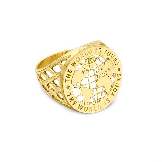 10K Yellow Gold World Map Ring Globe Ring for Men