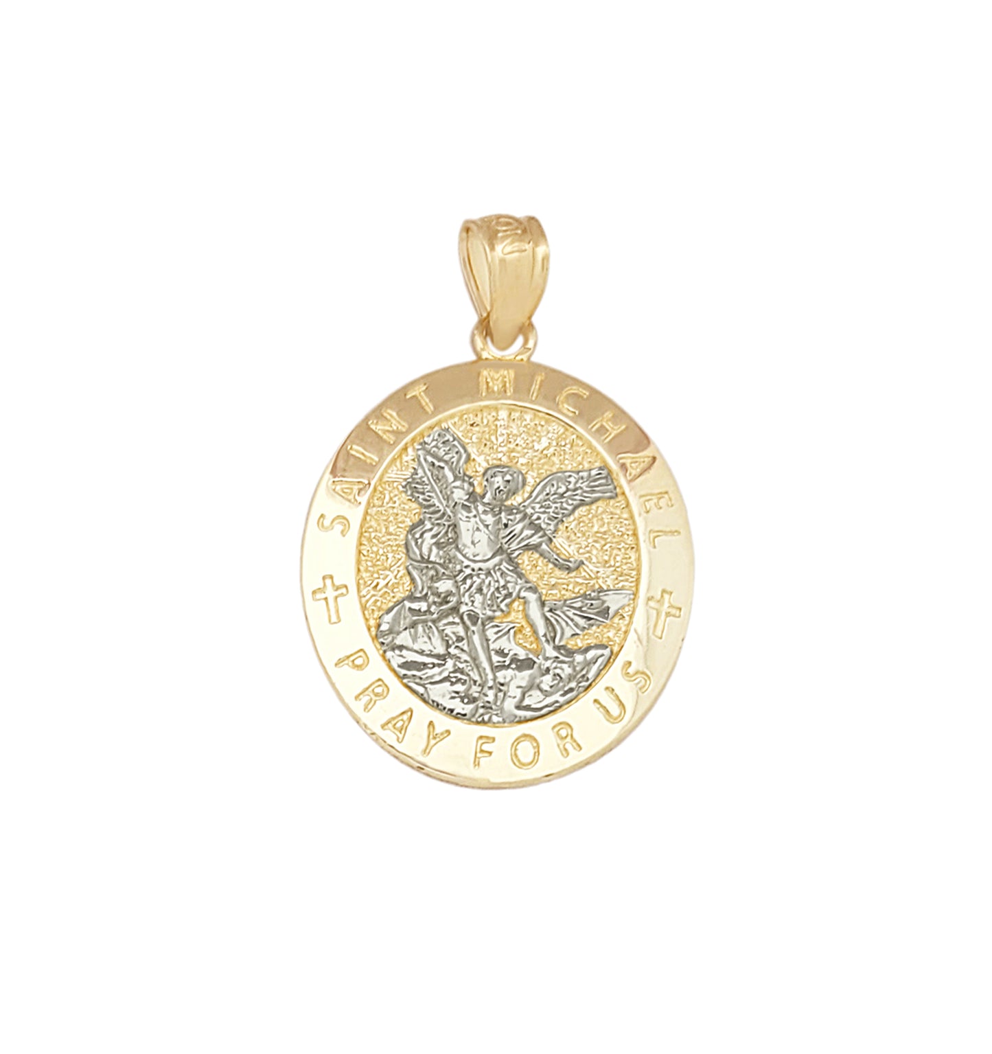 10K Yellow Gold Saint Michael The Archangel Pendant Charm Oval