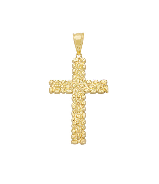 10k Yellow Gold Nugget Design Cross Pendant Nugget Gold Cross