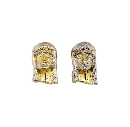 10K Yellow Gold Jesus Face Earrings Jesus Head Earrings