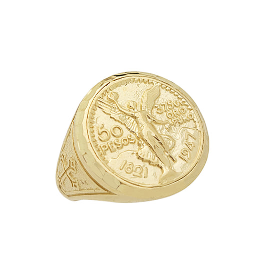 10K Yellow Gold 50 Pesos 1821 Coin Ring 5.7 g