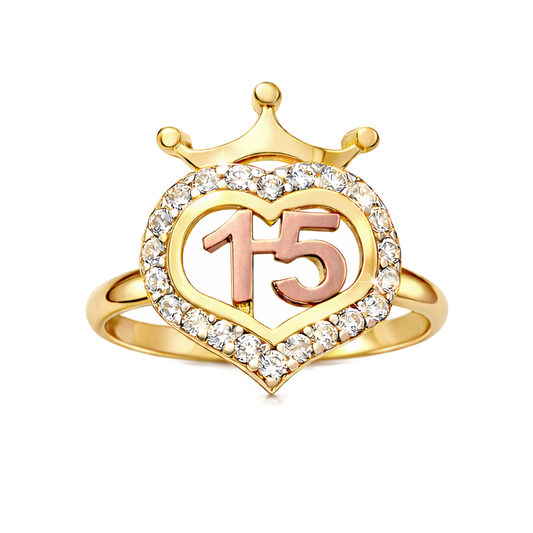 10K Yellow And Rose Gold Quinceanera Ring 15 Anos Crown Ring