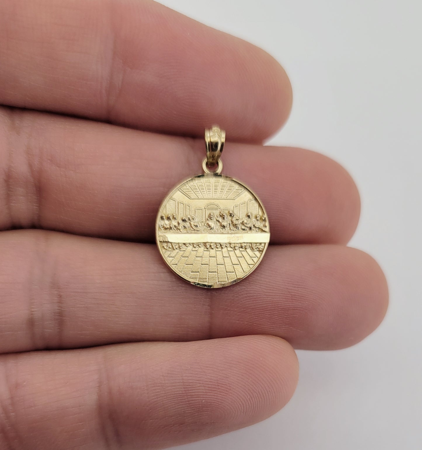 10K Gold Last Supper Pendant Charm Last Supper Medallion Small