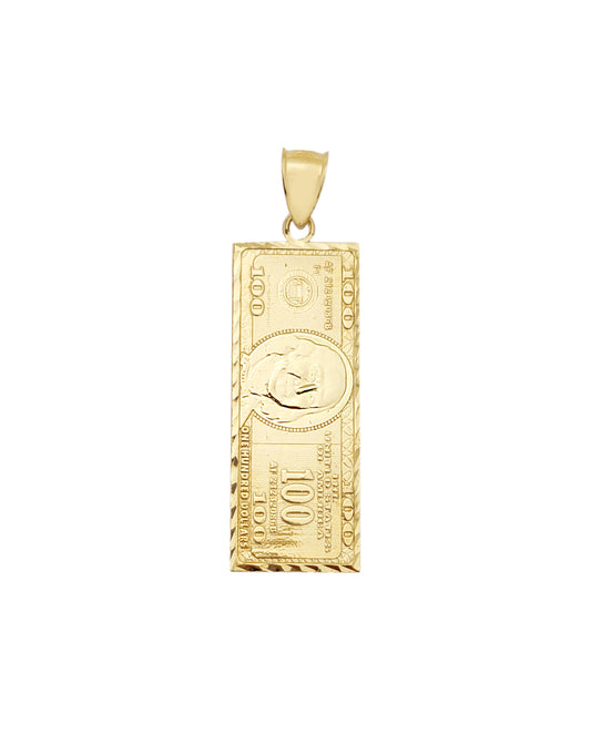 10K Yellow Gold $100 Bill Pendant Charm – Benjamin Franklin Money Pendant for Women