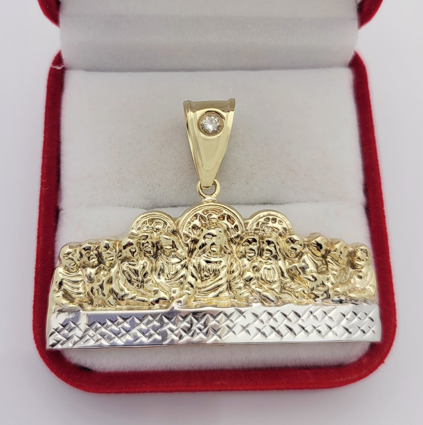 10K Gold Last Supper Pendant Charm Last Supper 1.8 inch width