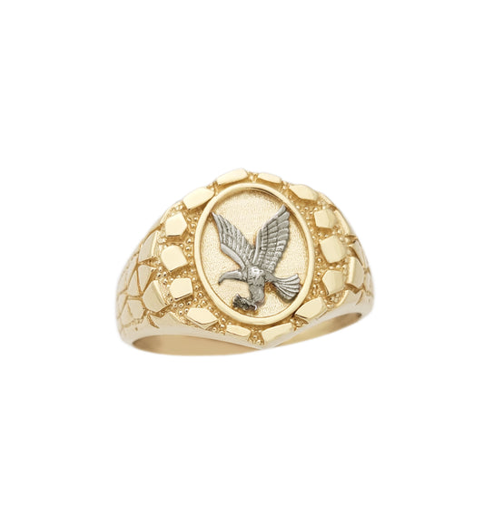 10K Solid Gold Eagle Ring Mens Gold Nugget Ring Oval Shape