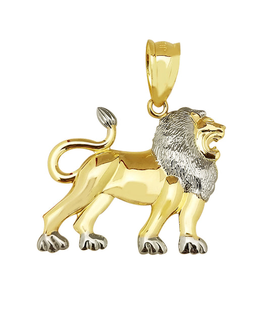 10K Yellow Gold Lion Pendant Zodiac Sign Leo Pendant Walking Lion