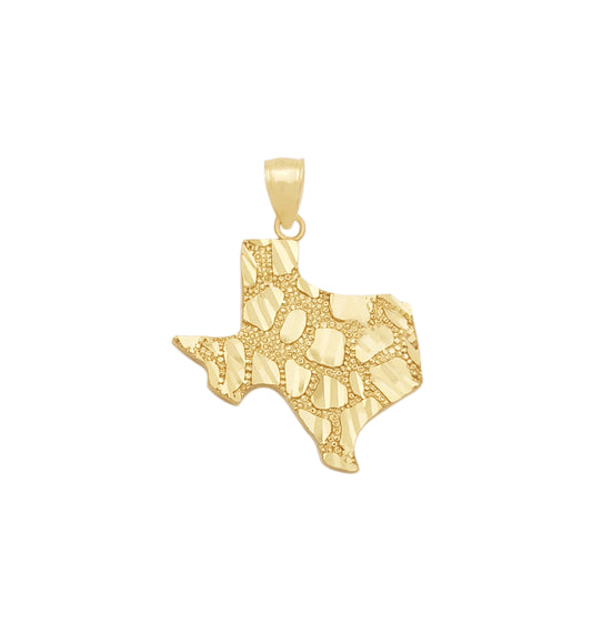 10K Yellow Gold Texas State Map Nugget Gold Pendant