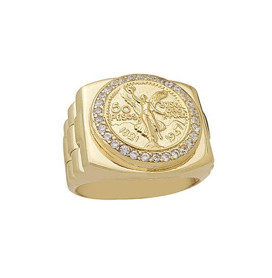 10K Yellow Gold 50 Pesos 1821 Coin Ring CZ Ring 7.5 g