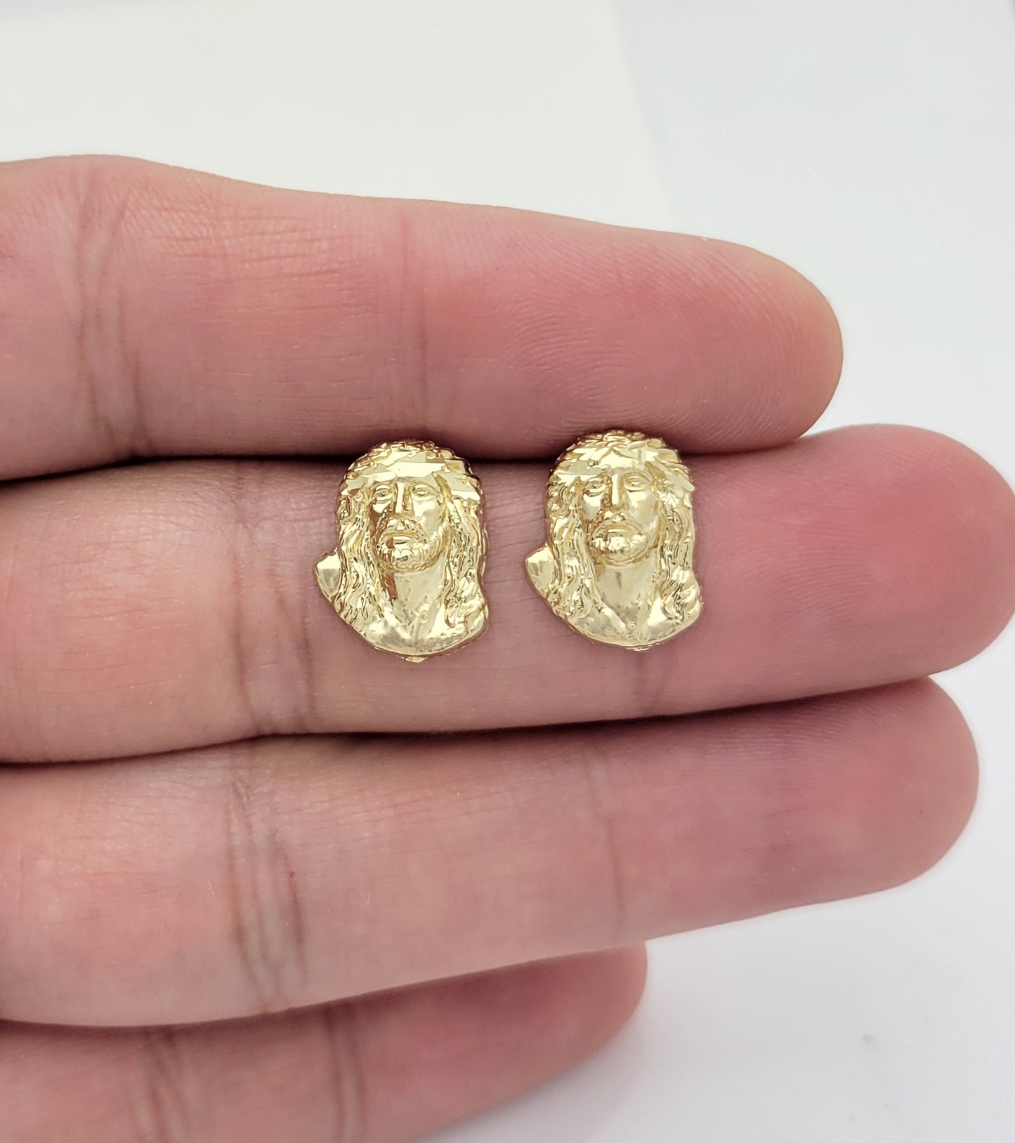 10K Yellow Gold Jesus Earrings For Men Jesus Face Earrings 14 mm x 11.5 mm