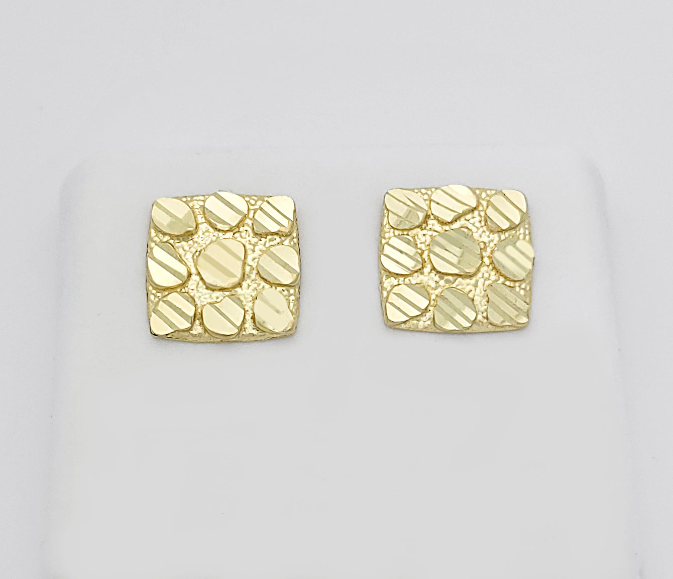 10K Gold Nugget Earrings Square Nugget 12 mm