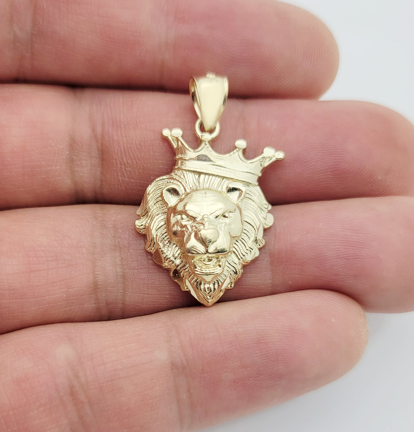 10K Yellow Gold Crown Lion Face Charm Pendant Lion Head Crown