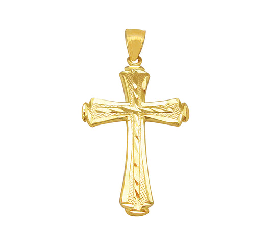 Mens 10k Yellow Gold Cross Pendant Diamond Cut Gold Crucifix Charm 2.1 inch