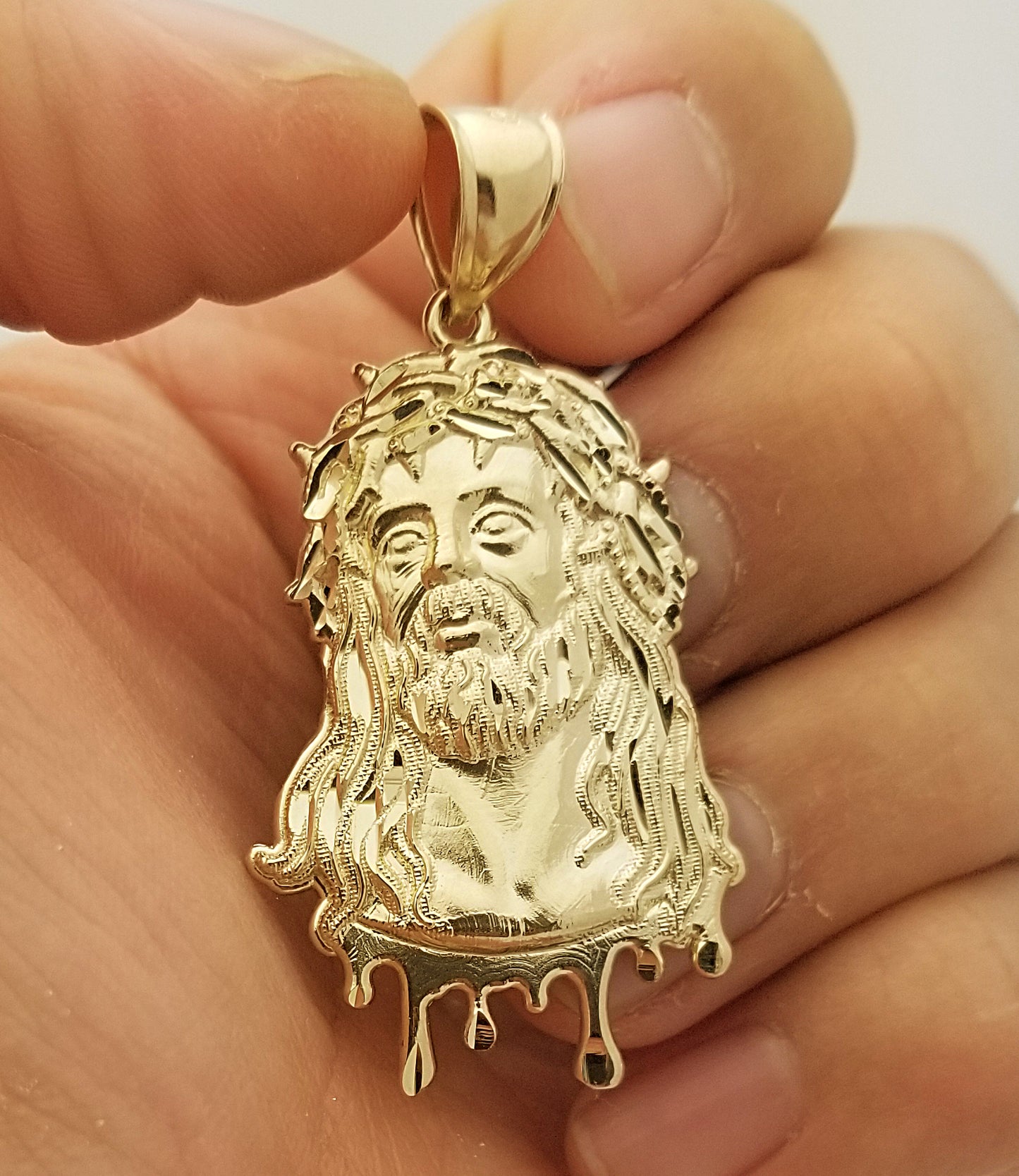 10k Yellow Gold Jesus Pendant for Mens Jesus Face Charm Jesus Head