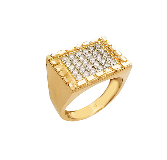 10K Yellow Gold Mens Ring Nugget Frame Ring