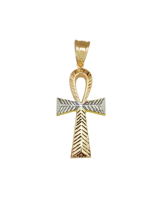 10k Yellow Gold Egyptian Ankh Cross Gold Pendant 2.25 inch