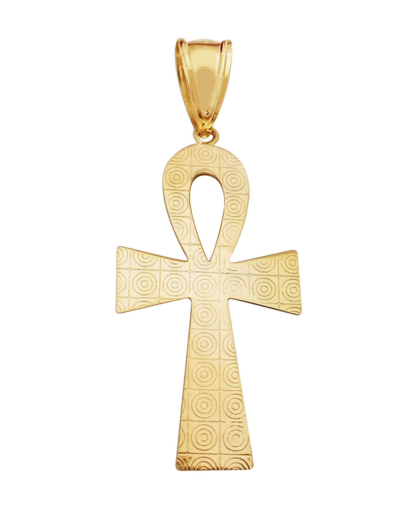 10k Yellow Gold Egyptian Ankh Cross Gold Pendant 2.25 inch