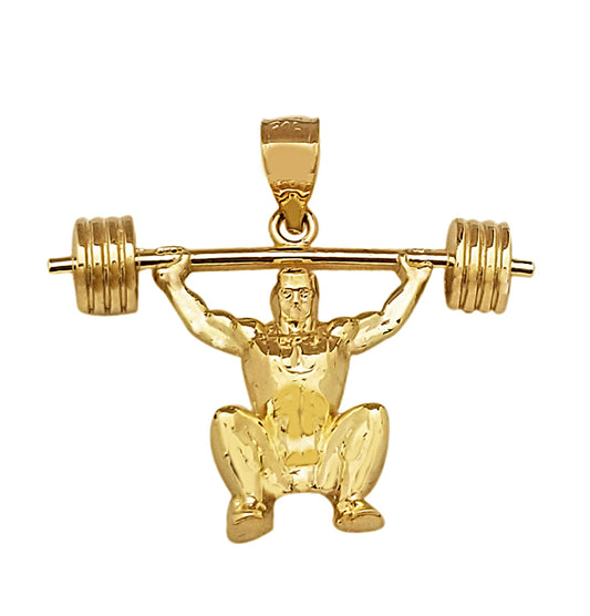 Solid 10K Gold Weightlifting Barbell Squat Pendant