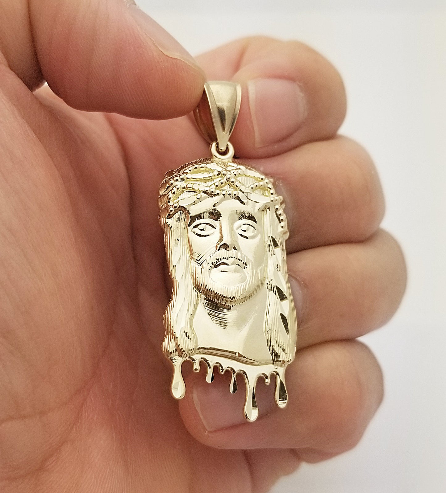 10k Yellow Gold Jesus Pendant for Mens Necklace Jesus Face Charm Jesus Head