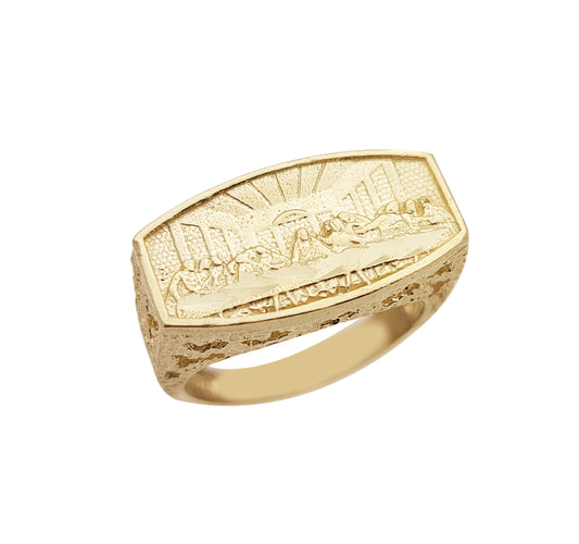 10K Yellow Gold Last Supper Ring Mens Last Supper Solid Gold Ring Size 7