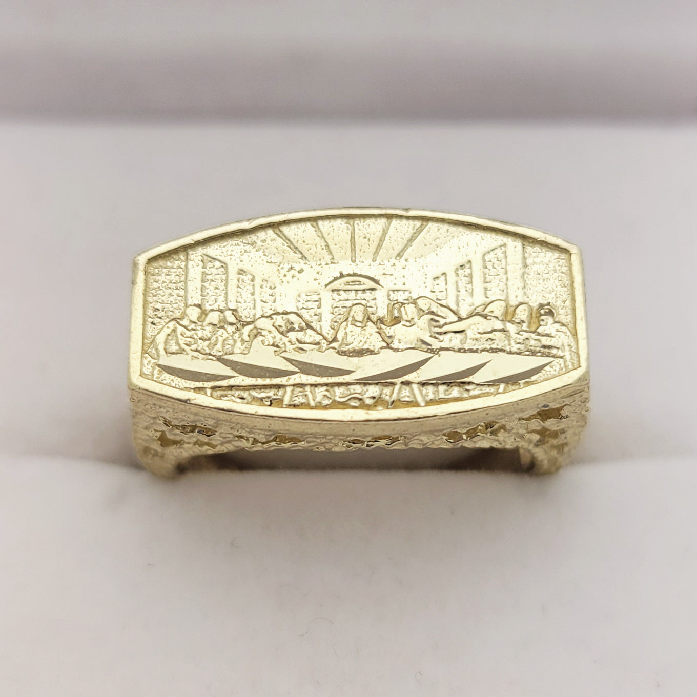 10K Yellow Gold Last Supper Ring Mens Last Supper Solid Gold Ring Size 7