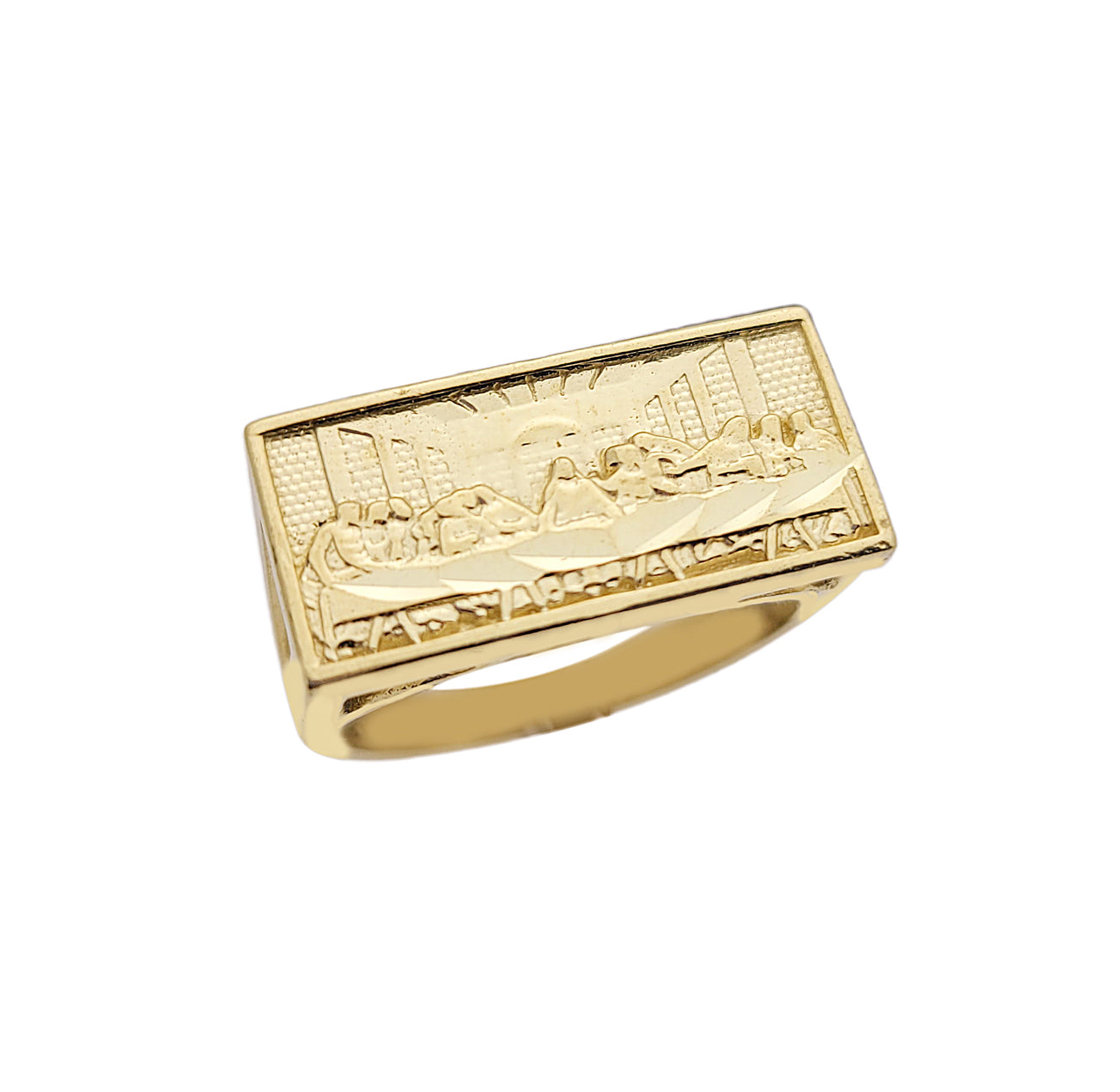 10K Yellow Gold Last Supper Ring Mens Last Supper Solid Gold Ring Size 7