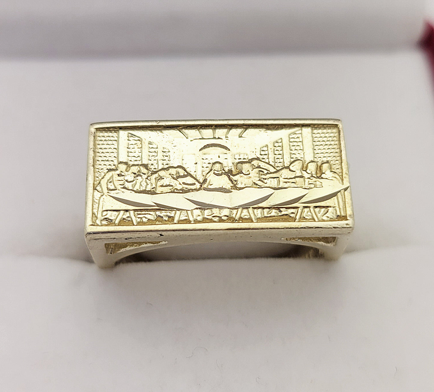 10K Yellow Gold Last Supper Ring Mens Last Supper Solid Gold Ring Size 7