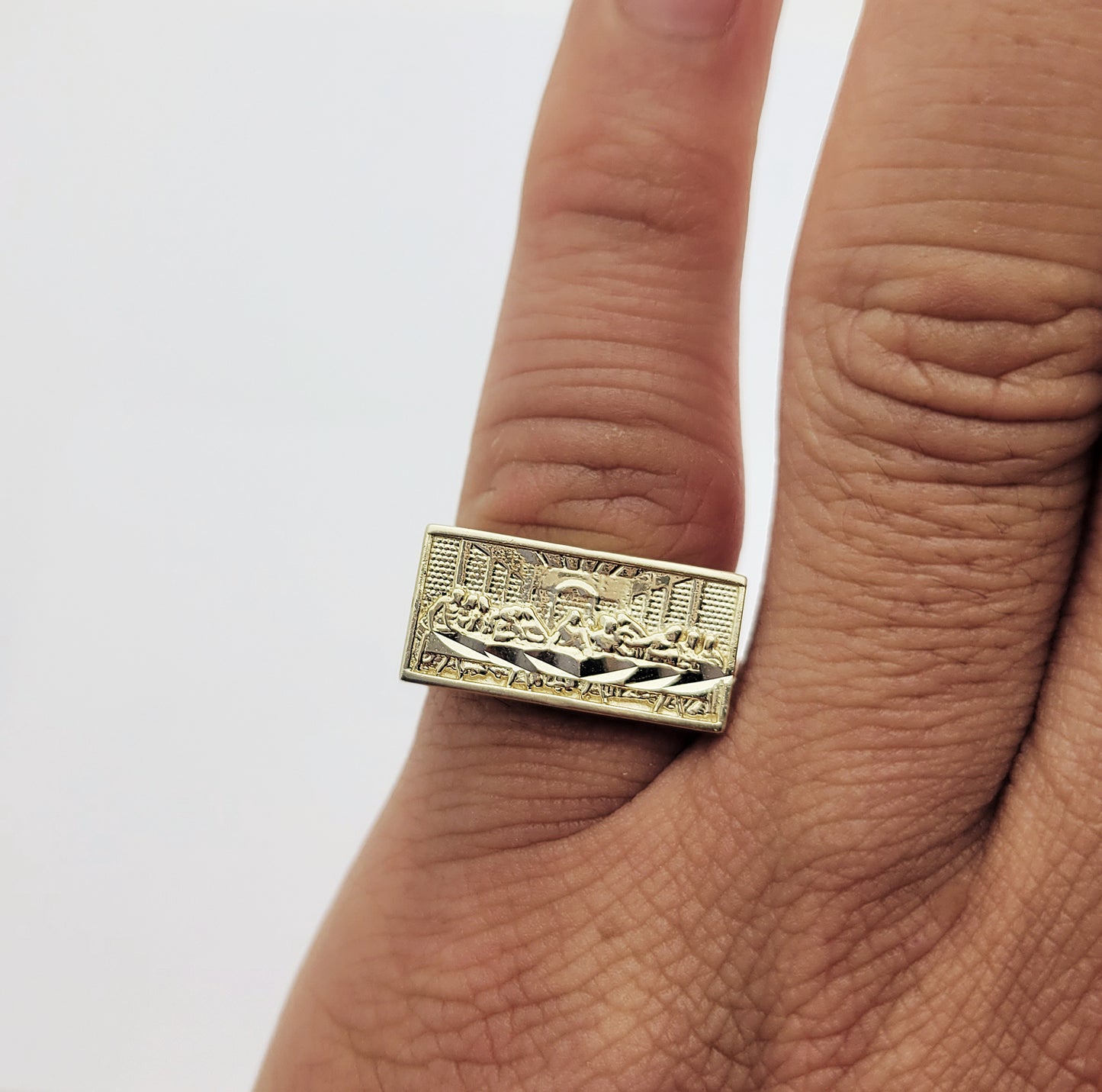 10K Yellow Gold Last Supper Ring Mens Last Supper Solid Gold Ring Size 7