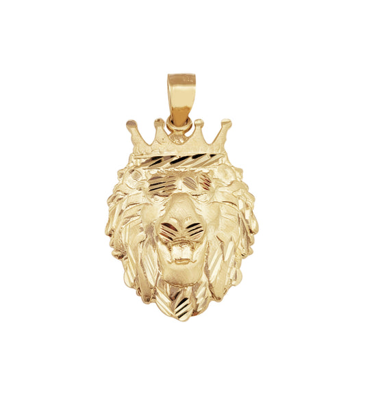 10K Yellow Gold Crown Lion Face Charm Pendant Lion Head Crown 1.2 in x 0.75 in