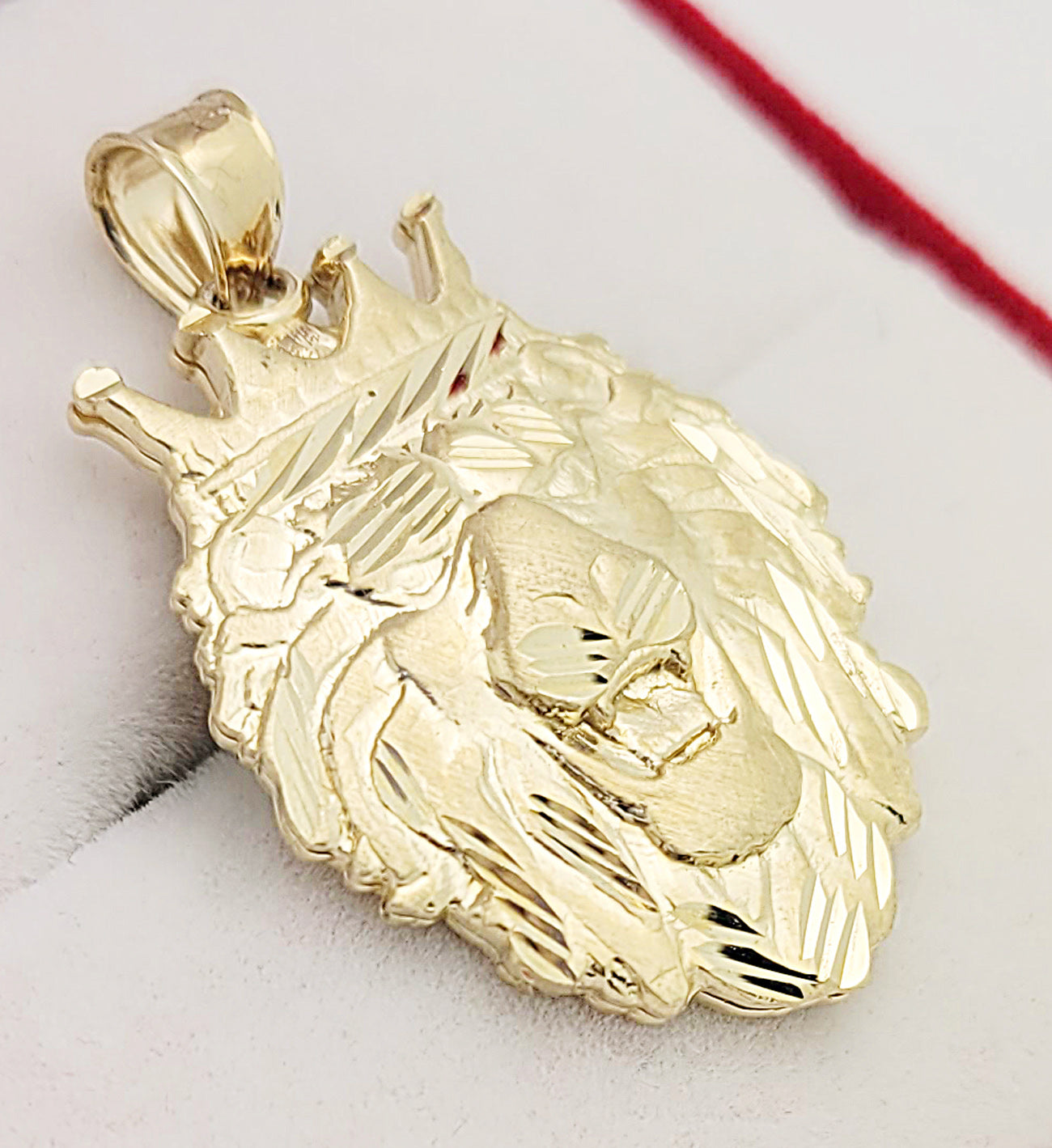 10K Yellow Gold Crown Lion Face Charm Pendant Lion Head Crown 1.2 in x 0.75 in