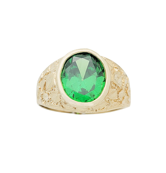 10K Yellow Gold Mens Green Oval Stone Nugget Ring