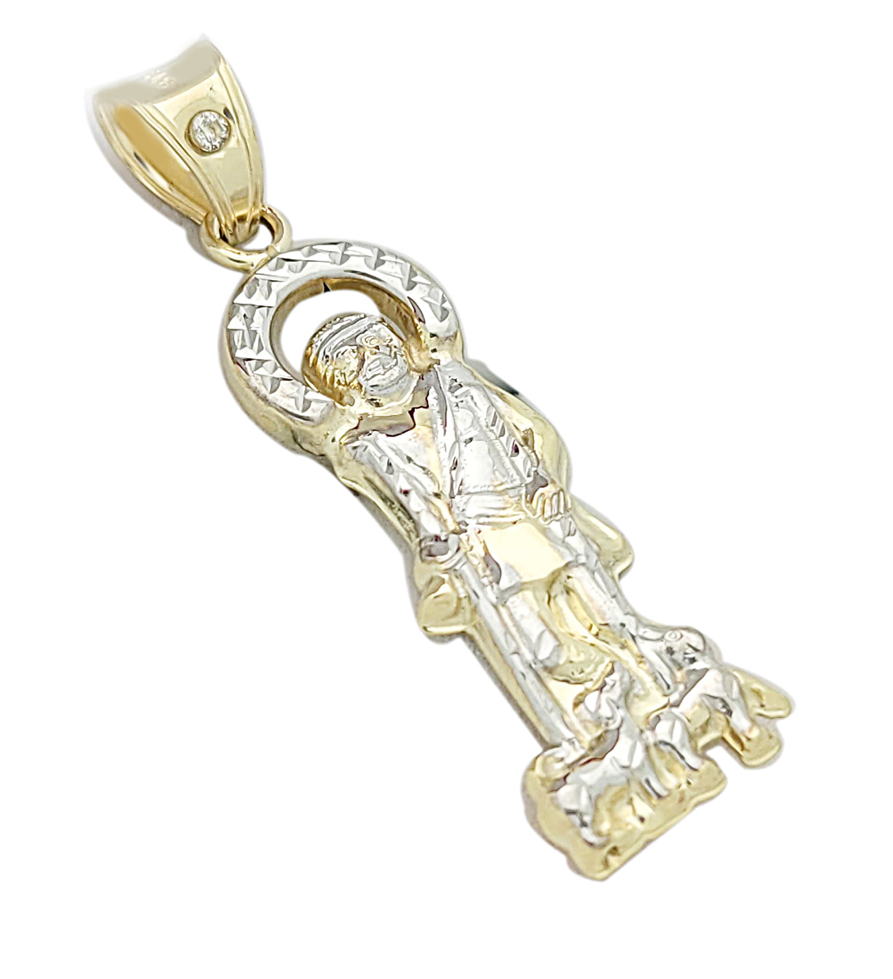 10K Yellow Gold Saint Lazarus Pendant Charm Patron Pendant St. Lazarus