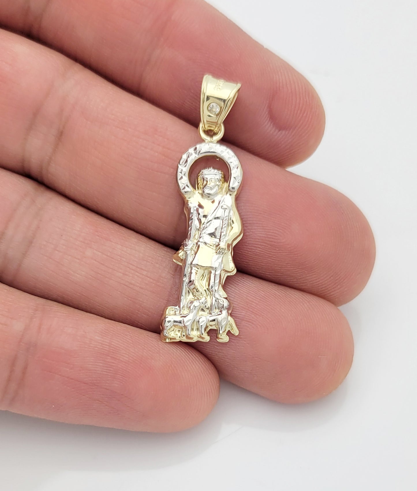 10K Yellow Gold Saint Lazarus Pendant Charm Patron Pendant St. Lazarus