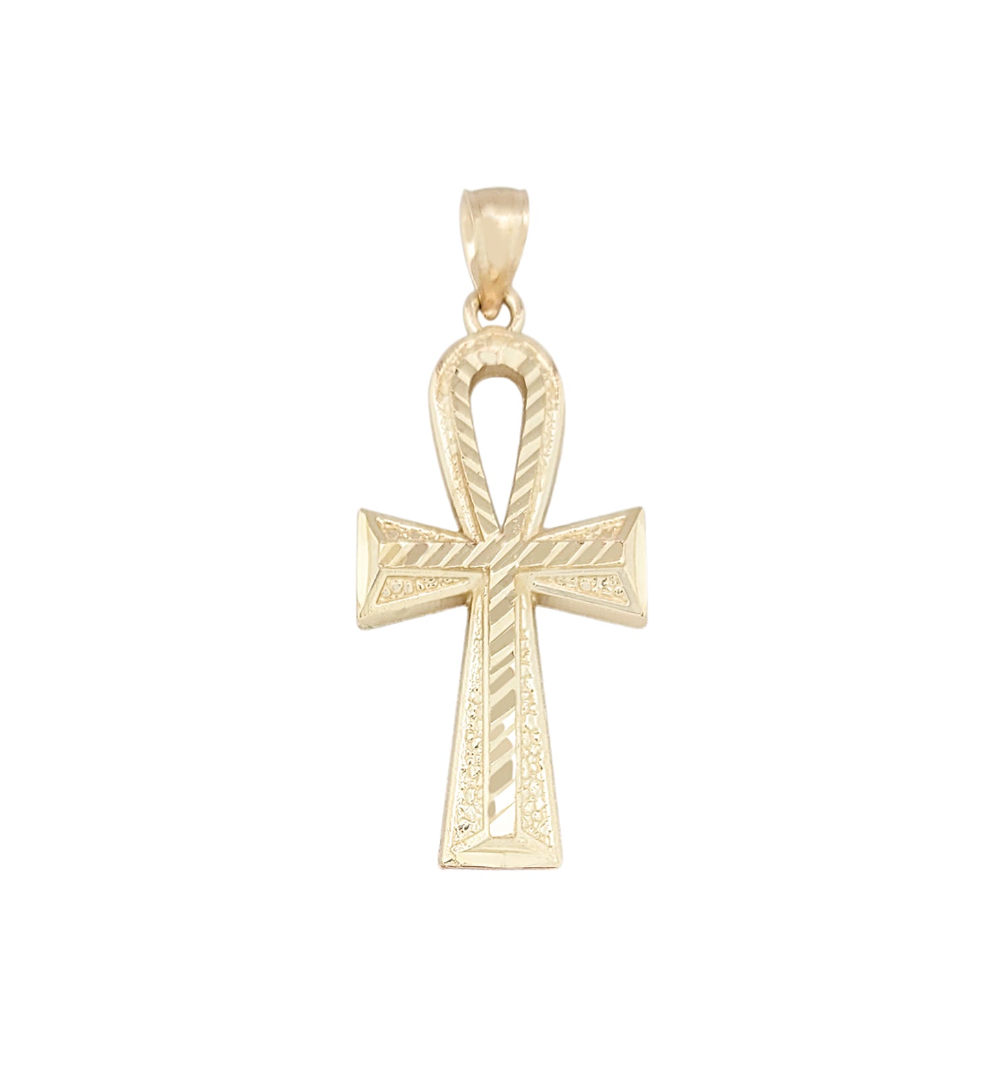 Egyptian Ankh Cross Pendant 10k Yellow Gold Cross Charm Pendant 1.4 inch