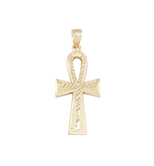 Egyptian Ankh Cross Pendant 10k Yellow Gold Cross Charm Pendant 1.4 inch