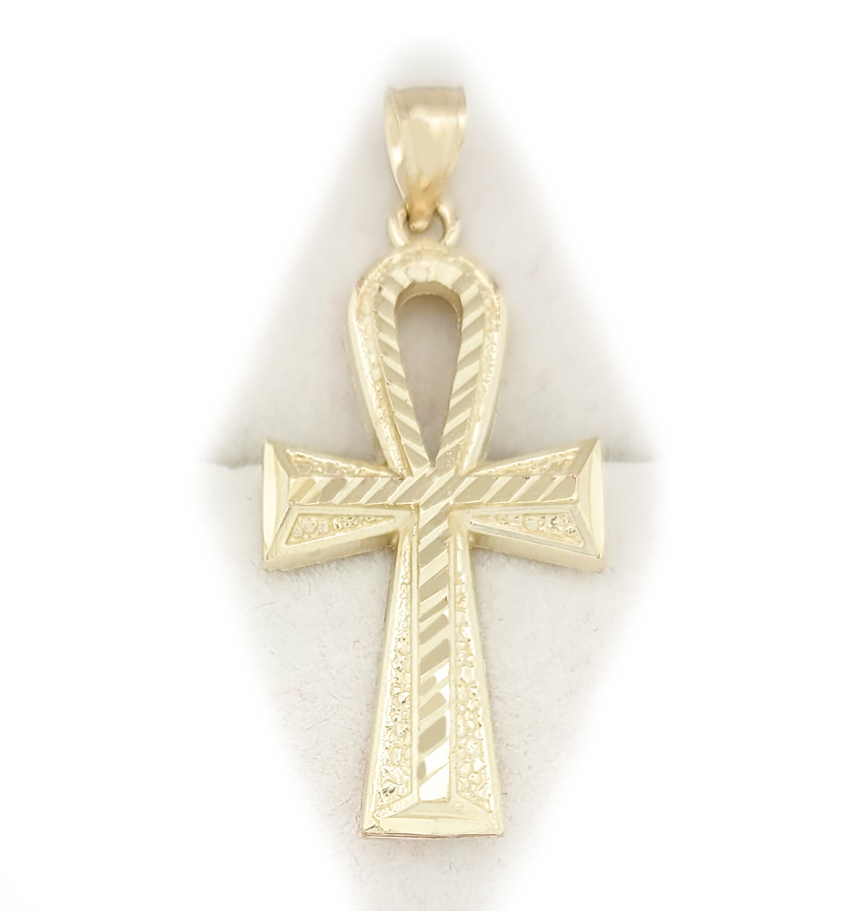 Egyptian Ankh Cross Pendant 10k Yellow Gold Cross Charm Pendant 1.4 inch