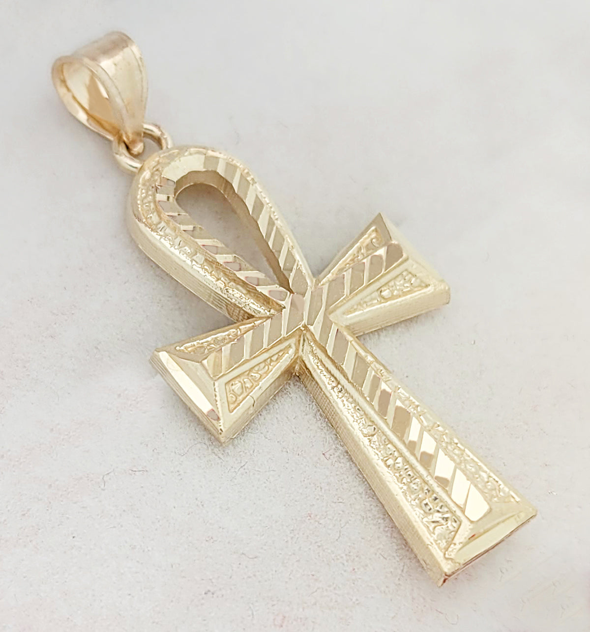 Egyptian Ankh Cross Pendant 10k Yellow Gold Cross Charm Pendant 1.4 inch