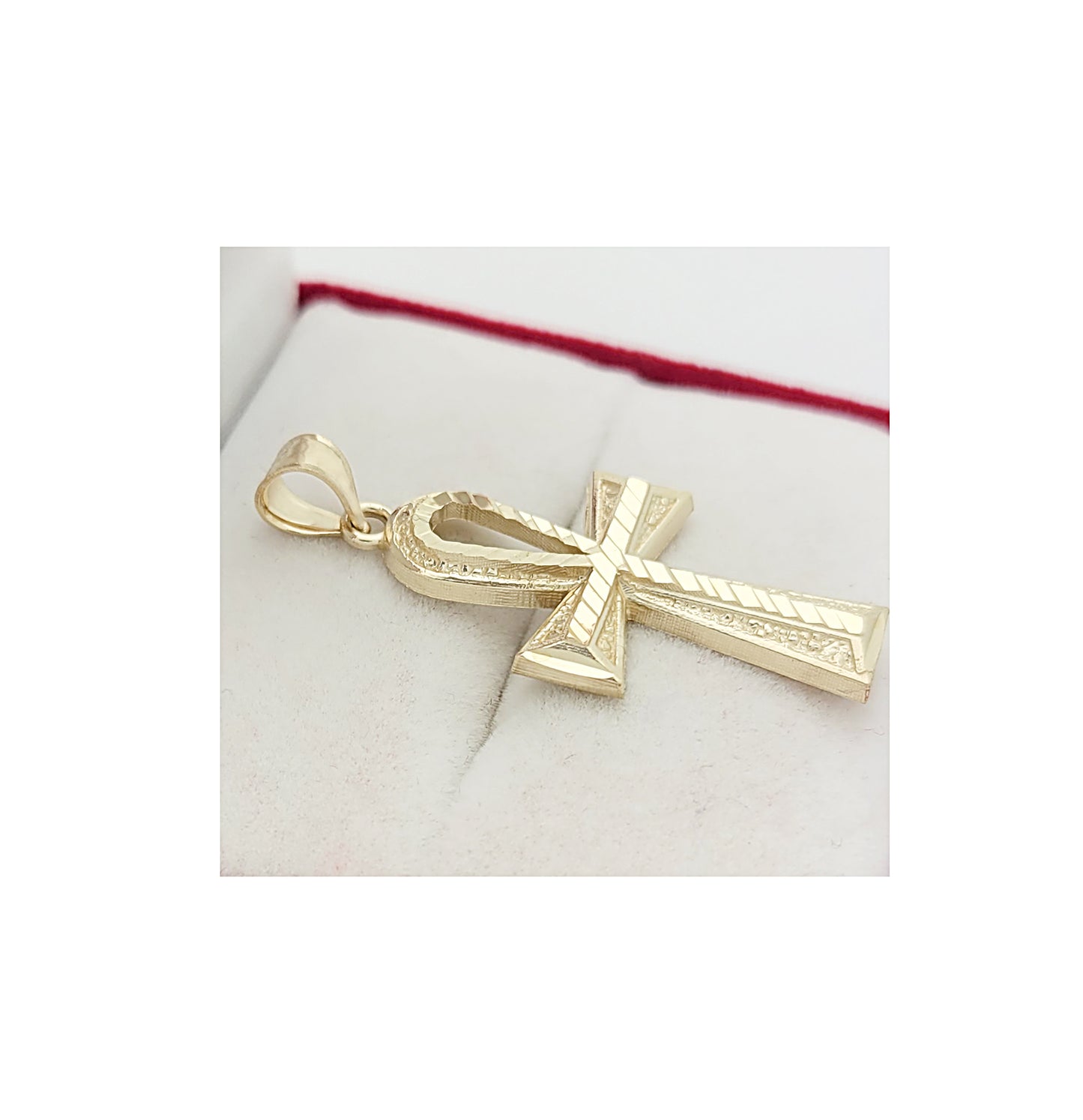 Egyptian Ankh Cross Pendant 10k Yellow Gold Cross Charm Pendant 1.4 inch