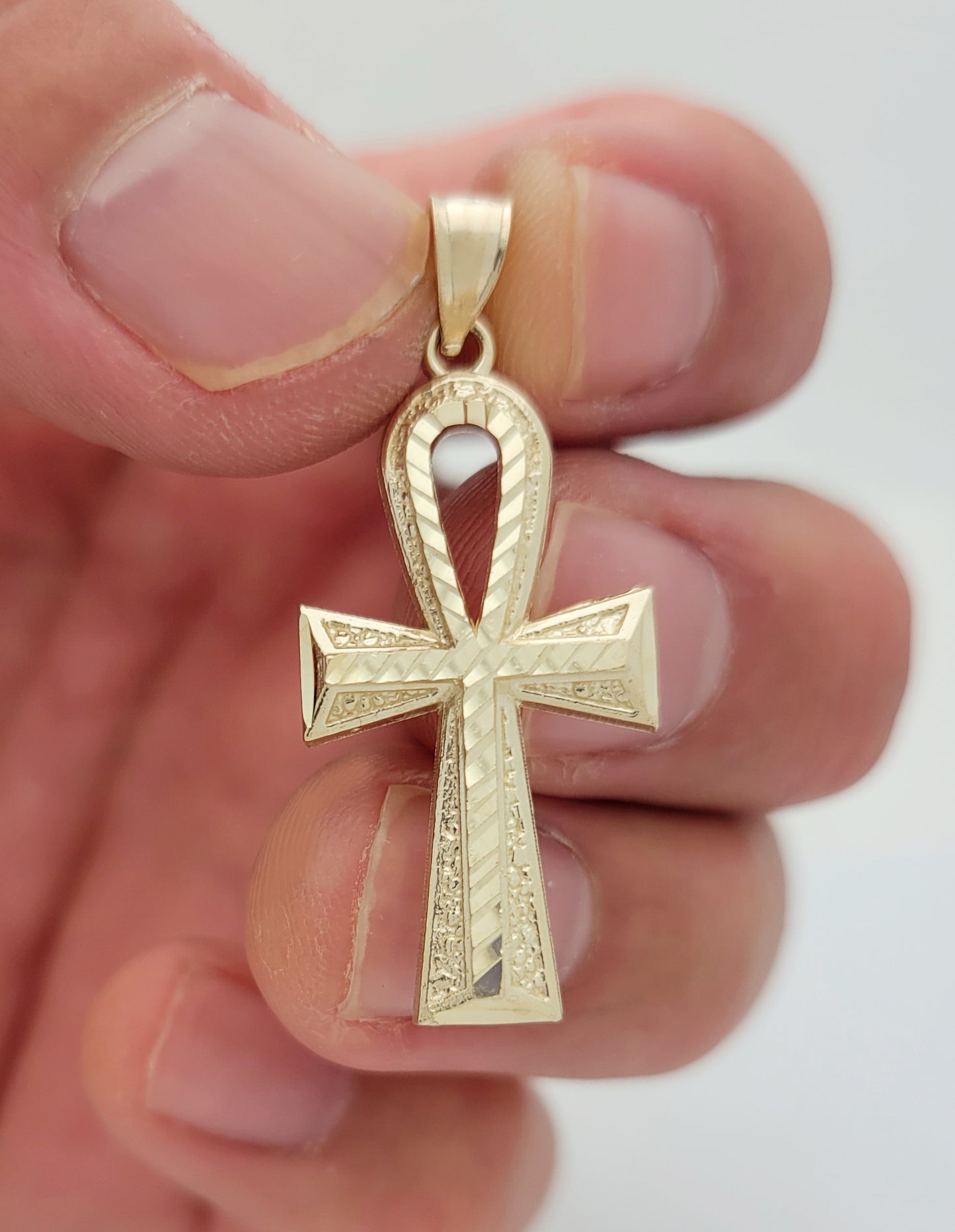 Egyptian Ankh Cross Pendant 10k Yellow Gold Cross Charm Pendant 1.4 inch